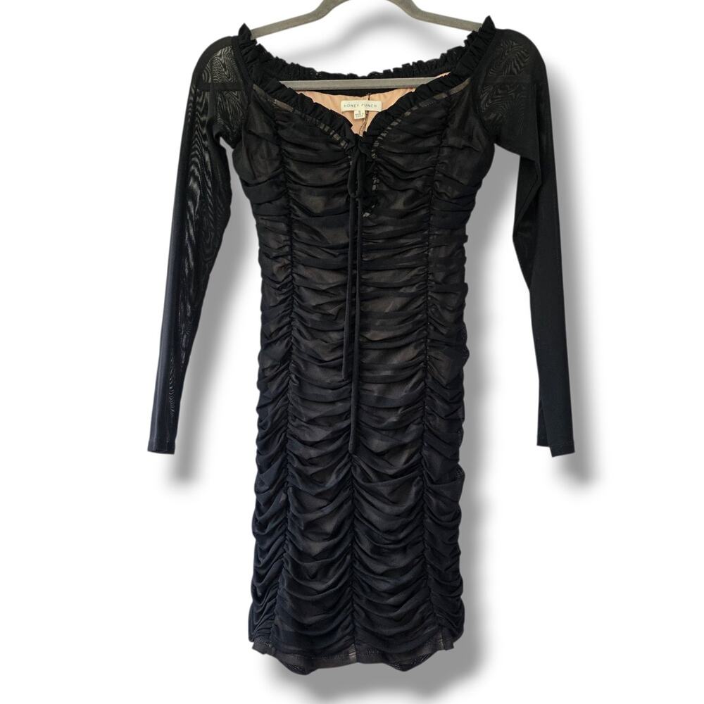 Honey Punch Whimsygoth‎ dress Mini Size S Y2K black Mesh Ruched Goth Corset Lace